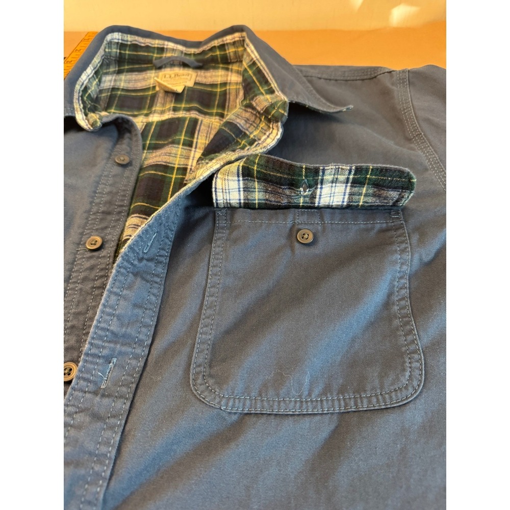 LL Bean Mens Blue Scotch Plaid Lined Work Shirt Jacket XL Regular Flannel Button - Picture 12 of 14